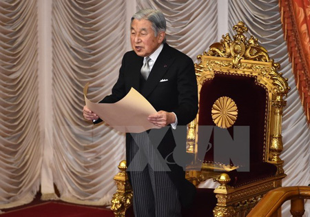 Nhật Hoàng Akihito phát biểu tại một sự kiện ở Tokyo ngày 4/1/2016.